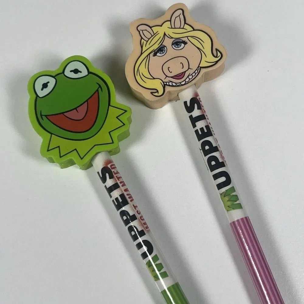 Muppets Most Wanted pencils Miss Piggy & Kermit Pencil Topper Erasers